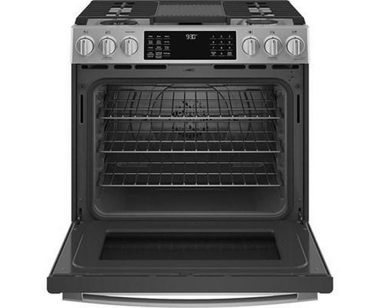 GE Profile 30-In Slide-In Dual Fuel Range With No Preheat Air Fry Technology - PC2S930YPFS