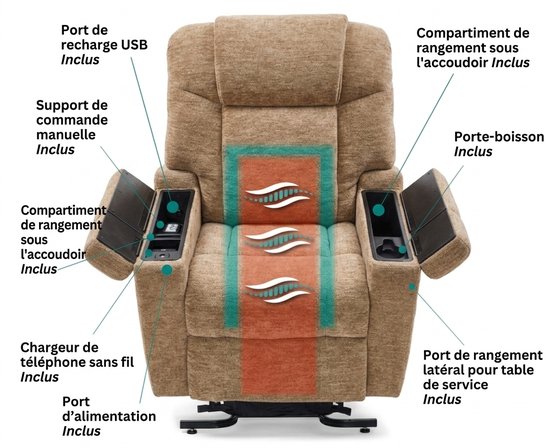 Power lift massage and heat recliner