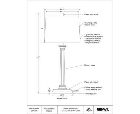 Brooks Table Lamp by Renwil