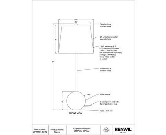 Naomi Table Lamp by Renwil