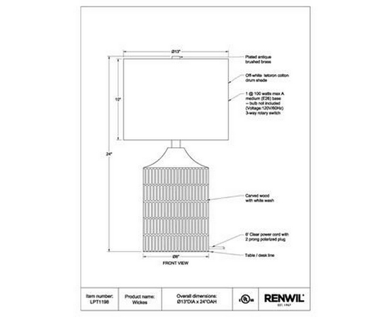 Wickes Table Lamp by Renwil