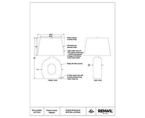 Kalahari Table Lamp by Renwil