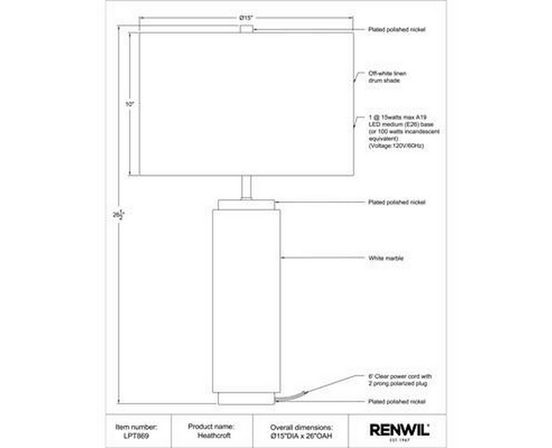 Heathcroft Table Lamp by Renwil
