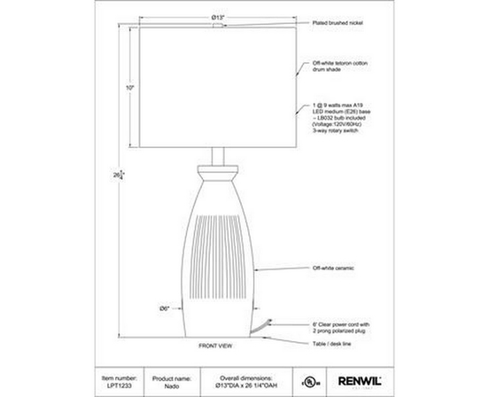 Nado Table Lamp by Renwil