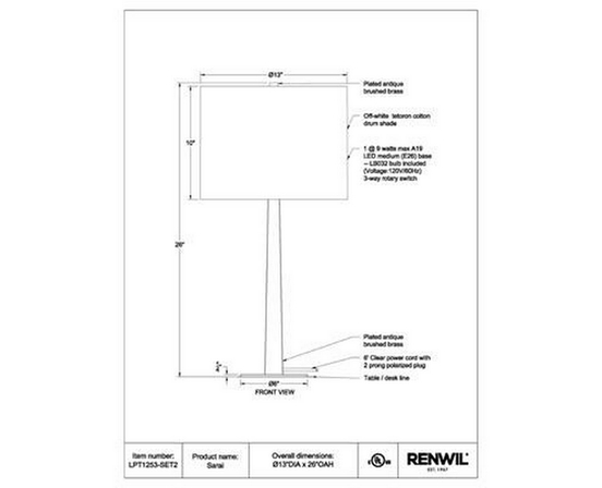 Sarai Lamp Set by Renwil
