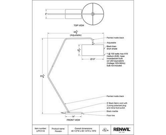 Penelin Floorstanding Lamp by Renwil