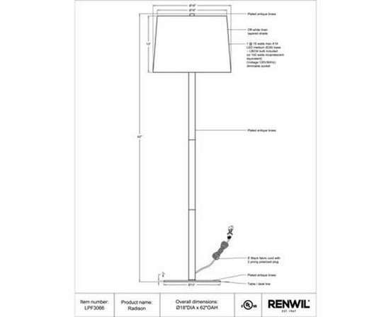 Radison Floorstanding Lamp by Renwil
