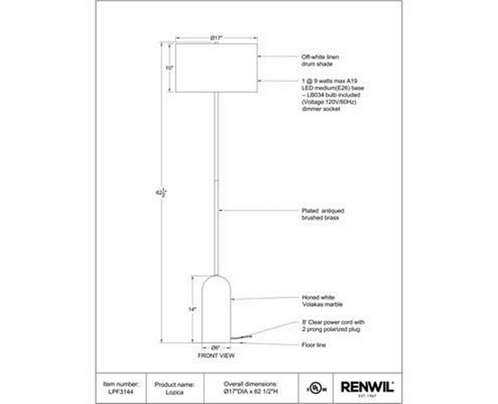 Lozica Floorstanding Lamp by Renwil