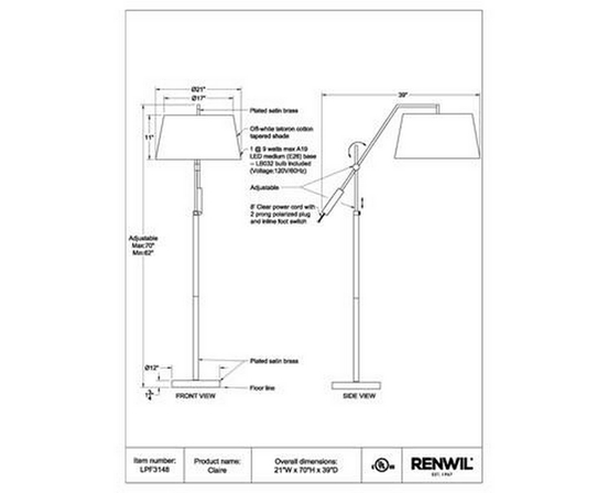 Claire Floorstanding Lamp by Renwil