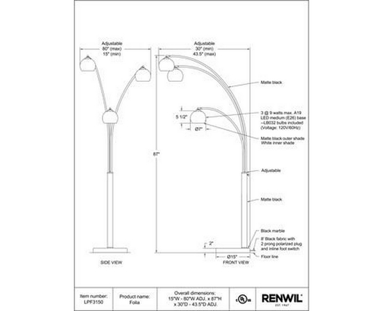 Folia Floorstanding Lamp by Renwil