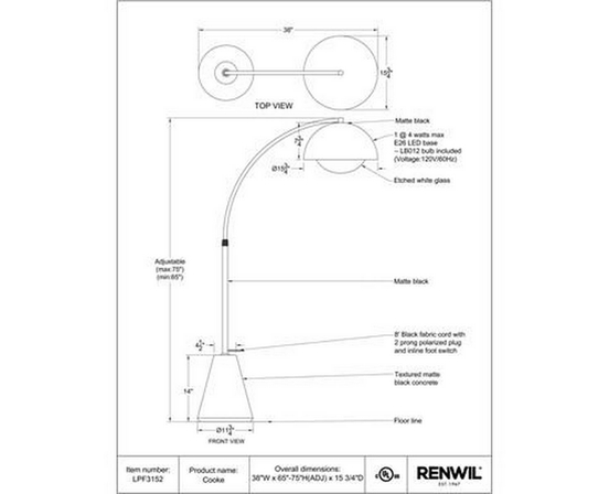 Cooke Floorstanding Lamp by Renwil