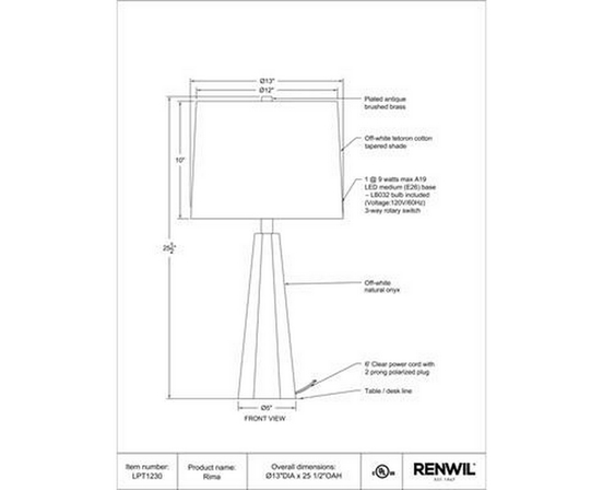 Rima Table Lamp by Renwil
