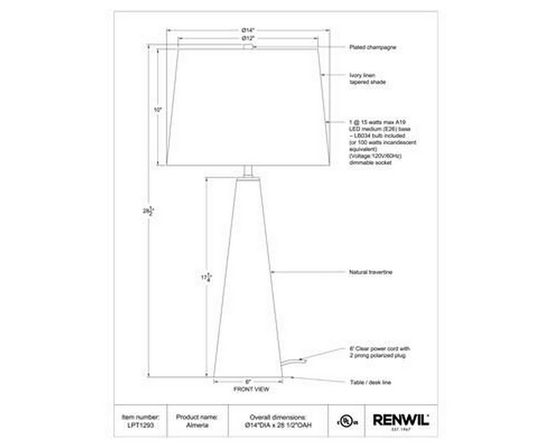 Almeria Table Lamp by Renwil