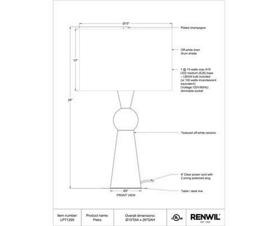 Petra Table Lamp by Renwil