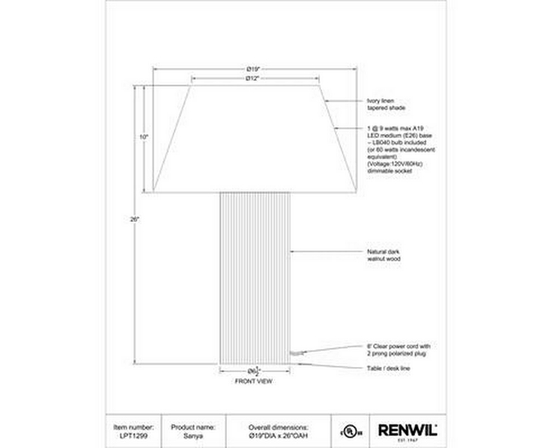 Sanya Table Lamp by Renwil