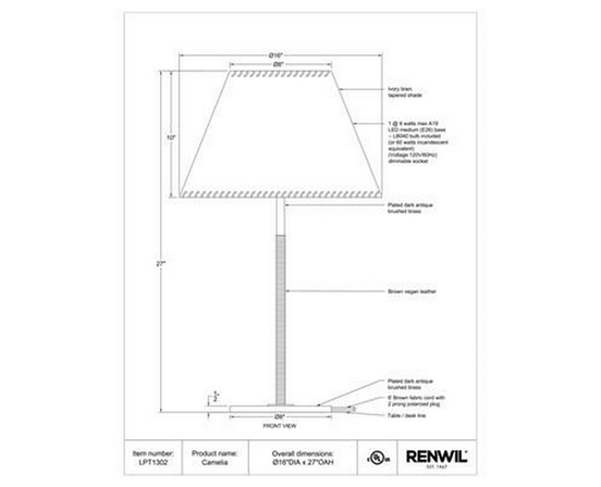 Camelia Table Lamp by Renwil