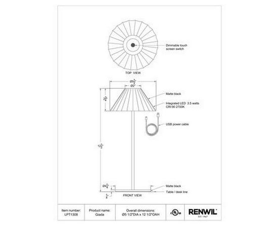 Giada Table Lamp by Renwil