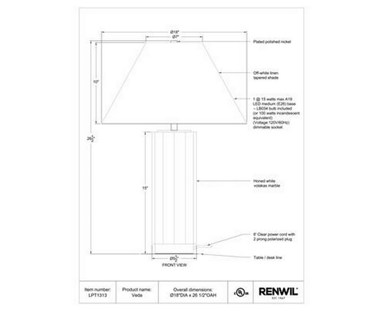 Veda Table Lamp by Renwil