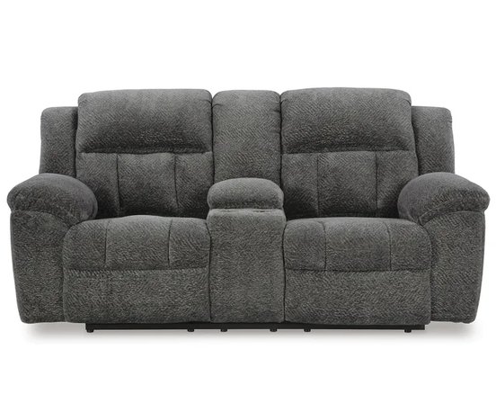 Fabric reclining loveseat