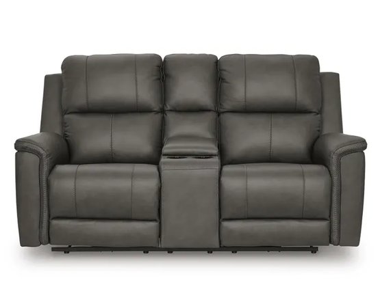 Leather combo reclining loveseat