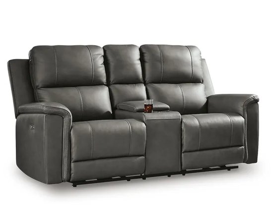 Leather combo reclining loveseat