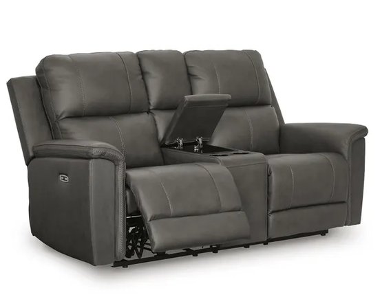 Leather combo reclining loveseat
