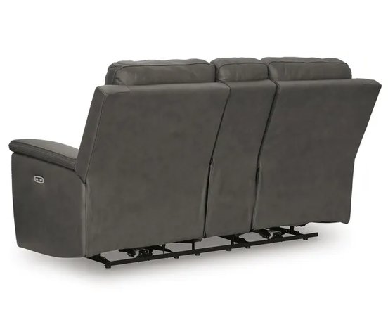 Leather combo reclining loveseat