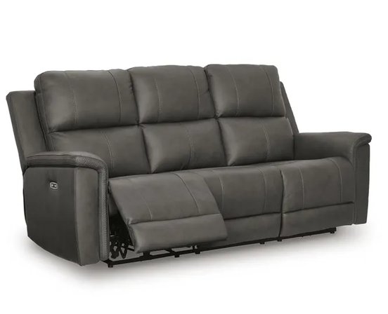 Leather combo reclining sofa