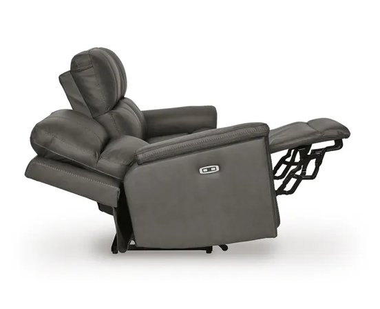 Leather combo reclining sofa