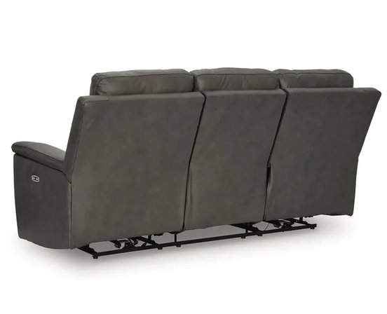 Leather combo reclining sofa