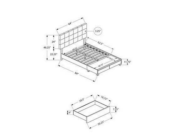 Queen Upholstered Platform Bed with Storage by Monarch