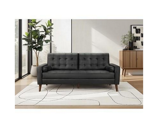 Stationary Leather Look Sofa by Monarch