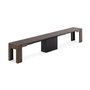 Exterior walnut bench by transformer table