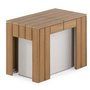 Exterior oak bench by transformer table