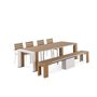 Exterior oak bench by transformer table