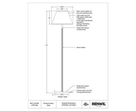 Elea Floorstanding Lamp by Renwil