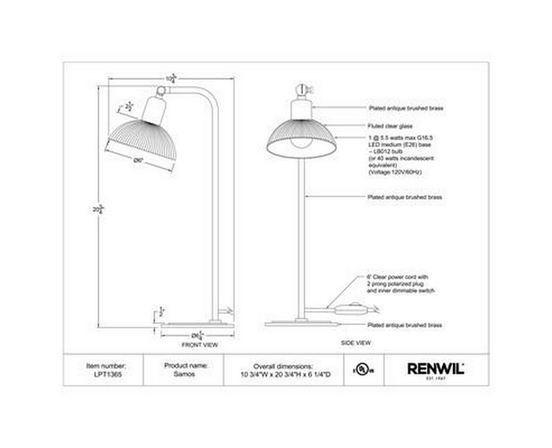 Samos Table Lamp by Renwil
