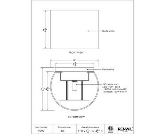 Zak Wall Sconce by Renwil