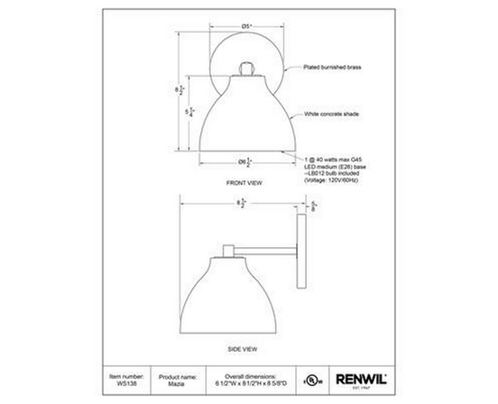 Mazia Wall Sconce by Renwil