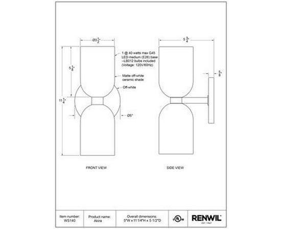 Akira Wall Sconce by Renwil
