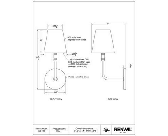 Milia Wall Sconce by Renwil