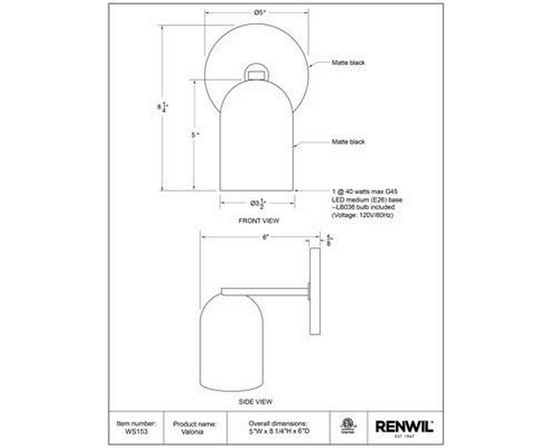 Valonia Wall Sconce by Renwil