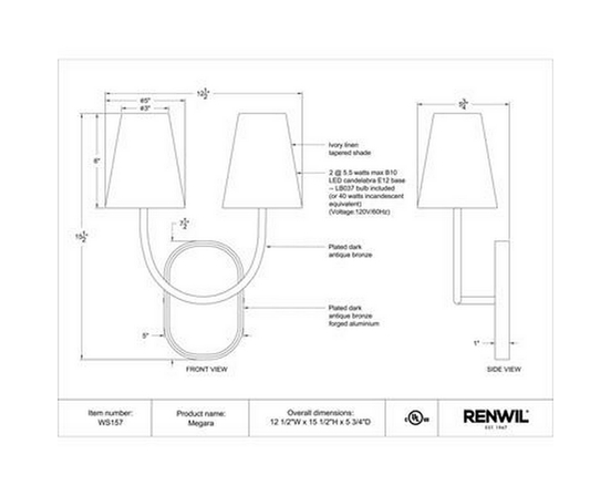 Megara Wall Sconce by Renwil