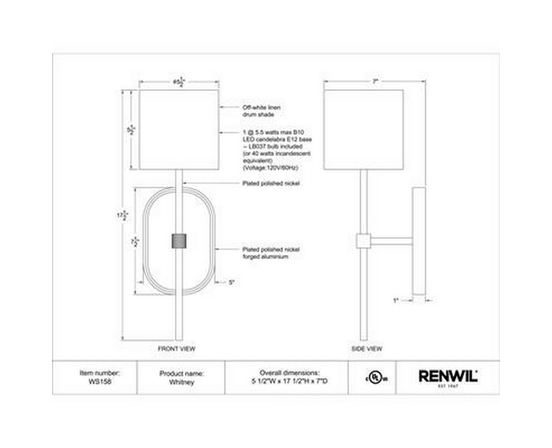 Whitney Wall Sconce by Renwil