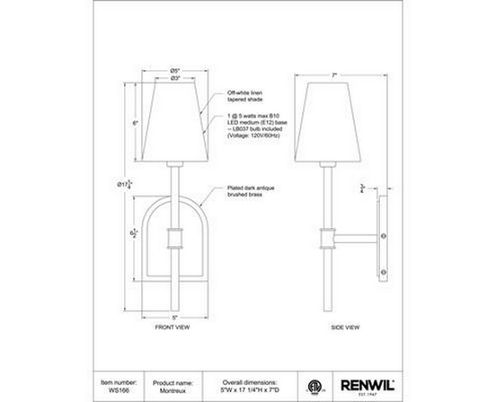 Montreux Wall Sconce by Renwil