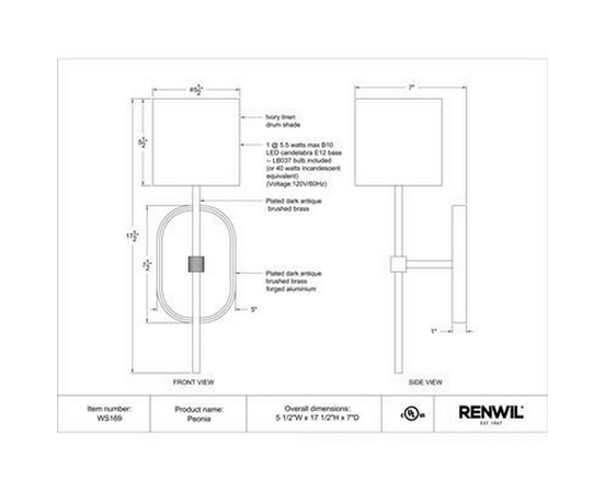 Peonia Wall Sconce by Renwil
