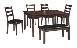 Coviar Dining Room Table and Chairs with Bench - Set of 6 by Ashley - D385-325