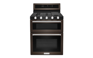 KitchenAid 30 in. 5 Burner Gas Double Oven Convection Range - KFGD500EBS