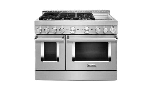 KitchenAid 48 in. Smart Commercial-Style Gas Range with Griddle - KFGC558JSS