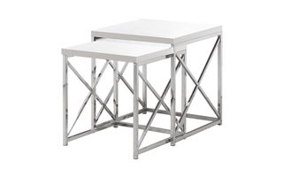 Nesting Table 2Pcs Set Glossy White Chrome Metal - 3025